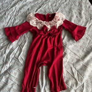 SHEIN Red and Pink Lace Trim Bodysuit